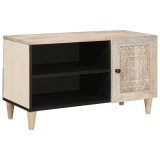 vidaXL Cabinet TV cu raft Alb 80 x 33 x 46 cm Lemn masiv de mango