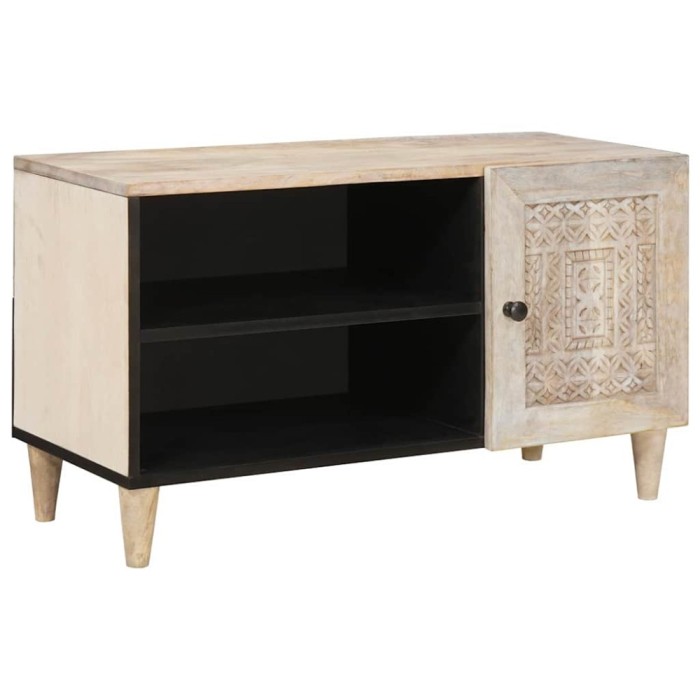 vidaXL Cabinet TV cu raft Alb 80 x 33 x 46 cm Lemn masiv de mango 4018131