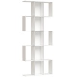 HOMCOM Bibliotecă &icirc;n formă de S cu 5 niveluri pentru living dormitor studio birou 80x24x200 cm Alb | Aosom Romania