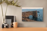 Tablou Canvas, "Arcul de piatră al oceanului nordic", Piatra, Ocean, Arcuire, Valuri, Cer, Compartimente, Natura, Clifuri, Apus, Textura, 39 x 26 cm,