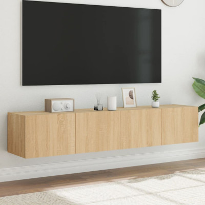 vidaXL Comodă TV de perete cu LED, 2 buc. stejar sonoma, 80x35x31 cm foto