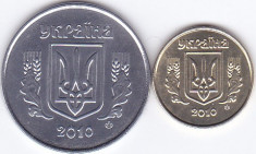 Moneda Ucraina 5 si 10 Copeici ( Kopiyok ) 2010 - KM#7/ 1.1b UNC ( set x2 ) foto