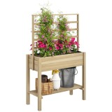 Outsunny Jardiniere pe picioare, carr&eacute; potager de grădină pe picioare cu grilaj și raft, din lemn, 88 x 37 x 137 cm lemn natural | Aosom Romania