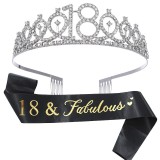 Set 2 piese pentru majorat, flippy, 15 x 13 x 5 cm, coronita printesa silver si panglica 18&amp;fabulous, negru