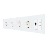 Luxion Priză Schuko Cvintuplă Incastrată Ramă Sticlă Albă
