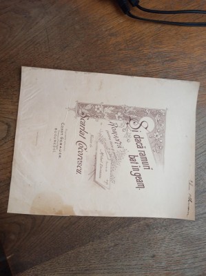 SI DACA RAMURI BAT IN GEM, PARTITURA, CUVINTE MIHAI EMINESCU, CCA 1900 foto