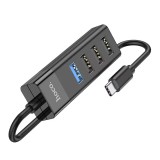Hub USB 3.0 Type-C 4 in 1 Adaptor Convertor Hoco HB25 Easy Mix High Speed OTG 1Tb - Negru