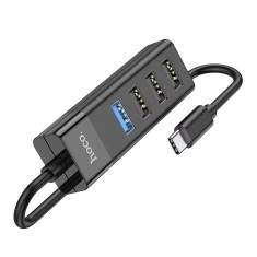 Hub USB 3.0 Type-C 4 in 1 Adaptor Convertor Hoco HB25 Easy Mix High Speed OTG 1Tb - Negru