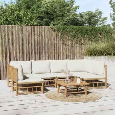 vidaXL Set mobilier de grădină cu perne alb crem, 7 piese, bambus 3155198 foto