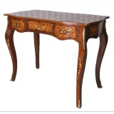 Secretaire din lemn masiv, manual, cu incrustatii pretioase, decoratiuni alama, 3 sertare, stil baroc