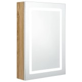 Cumpara ieftin Dulap de baie cu oglinda si LED, alb si stejar, 50x13x70 cm