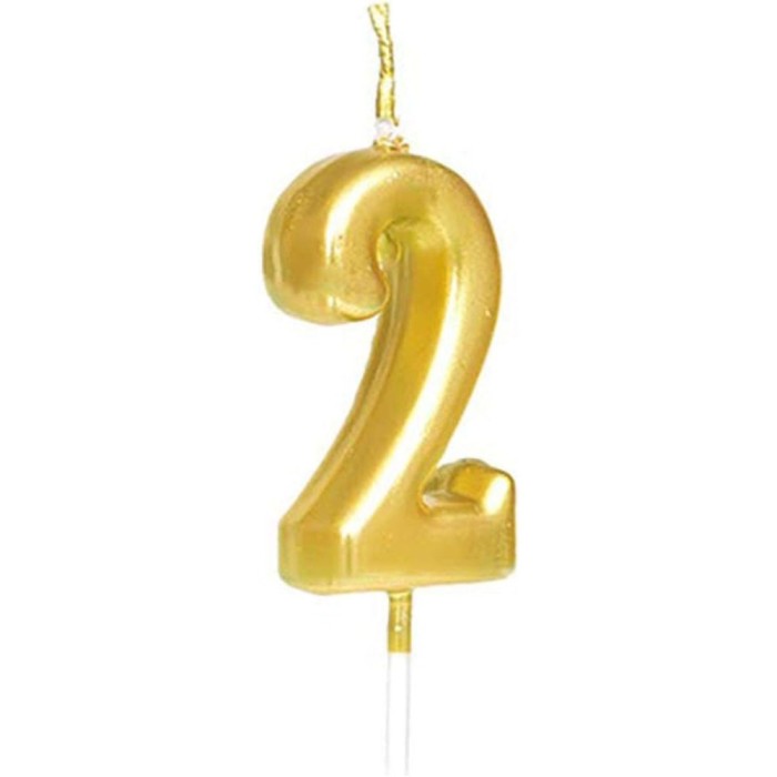 Lumanare de Tort, Cyrax, Model Cifra 2, Party, 4.5 x 2.5 cm, din Parafina, Auriu