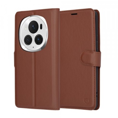 Husa pentru Honor Magic6 Pro, Techsuit, Leather Folio, Maro foto