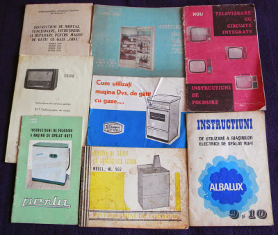 Lot 8 brosuri comunism instructiuni aragaze, masina spalat, frigider, TV, radio foto