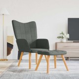 VidaXL Scaun de relaxare cu taburet, gri &icirc;nchis, textil