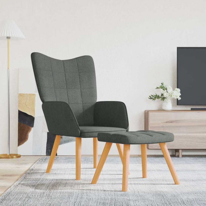 Scaun de relaxare cu taburet, gri &icirc;nchis, textil
