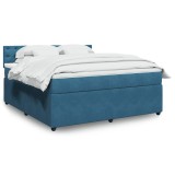 VidaXL Pat box spring cu saltea, albastru, 180x200 cm, catifea
