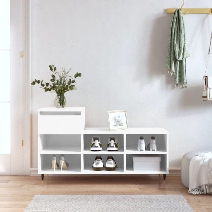 Pantofar, alb extralucios, 102x36x60 cm, lemn compozit