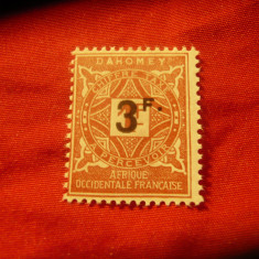 Timbru Dahomey 1927 supratipar 3fr / 1fr colonie franceza Taxe