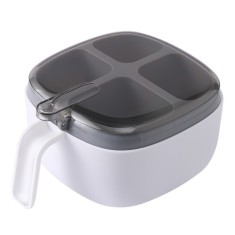 Recipient pentru condimente Cyrax, 4 casute, potrivit pentru sare, cimbru, piper, condimente, 4 lingurite din plastic, capac din plastic, maner, 14x14