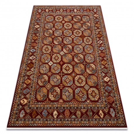 Covor L&acirc;nă KESHAN franjuri, Ornament, cadru oriental 7874/53588 vin roșu, 250x340 cm