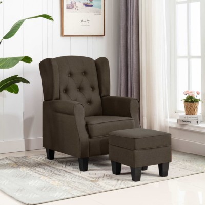 vidaXL Fotoliu cu taburet pentru picioare, maro, material textil 320155 foto