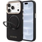 Husa MagSafe pentru Apple iPhone 18 Pro / 17 Pro, Guess, Grained Ring Stand 360 Classic, Neagra
