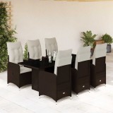 VidaXL Set bistro de grădină cu perne, 7 piese, maro, poliratan