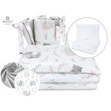 Set lenjerie patut cu 6 piese MimiNu din bumbac cu pilota perna si aparatori laterale 120x60 cm Lulu Rose