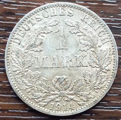 (A348) MONEDA DIN ARGINT GERMANIA - 1 MARK 1914, LIT. A, LUCIU DE BATERE foto