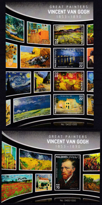 DB1 Pictura Post - Impresionism Van Gogh Maldive MS + SS MNH