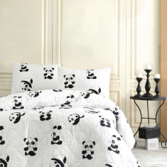 Set cuvertura matlasata Single 160x220 cm, 2 piese, Panda, EnLora Home, 65% bumbac/35% poliester