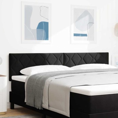 Tăblie cap Pe perete Geometric Manual Negru 180 cm Catifea foto