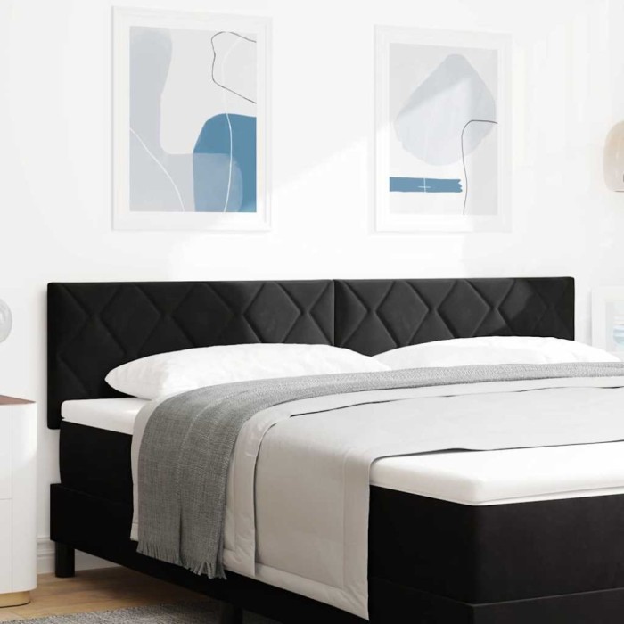 Tăblie cap Pe perete Geometric Manual Negru 180 cm Catifea