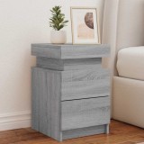 vidaXL Noptieră cu lumini LED, gri sonoma, 35x39x55 cm