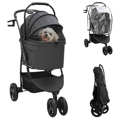 vidaXL Carucior pentru Pisici Pliante Ajustabil Negru 78 x 54 x 101 cm 42012440 foto