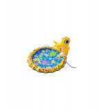 Piscina Copii cu Fantana KIK, 96 cm x 55 cm, Galbena, Design Animale Marine, Furtun Gradina