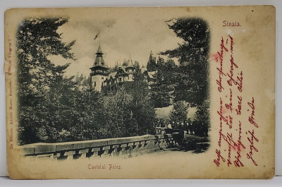 SINAIA , CASTELUL PELES VAZUT DE PE PODUL DRUMULUI DE ACCES , CARTE POSTALA ILUSTRATA , CLASICA foto