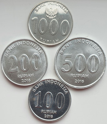 Set 4 monede Indonezia 100, 200, 500, 1000 Rupiah 2016 - km 71-74 - A023 foto