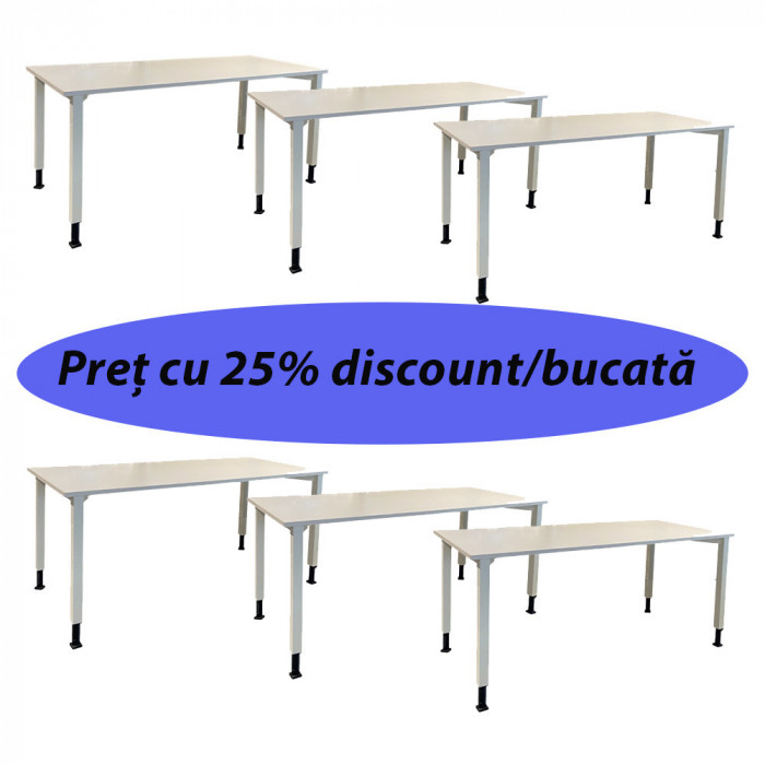 Lot 6 mese de birou Blaha Office Desk - model Alb, dimensiuni 120x80 cm, inaltime ajustabila, second hand