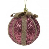 Glob Brad Crăciun Spumă, Culoare Roșu Rodie, Panglică Glitter Bej șampanie, Fundiță 8cm, Oem