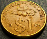 Moneda exotica 1 RINGGIT / DOLLAR - MALAEZIA, anul 1992 * cod 17 B