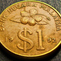Moneda exotica 1 RINGGIT / DOLLAR - MALAEZIA, anul 1992 * cod 17 B