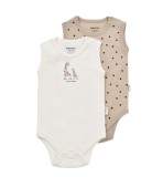 Set 2 body-uri fara maneci bebe unisex Girafa, BabyCosy, 100% bumbac organic (Marime: 3-6 Luni)