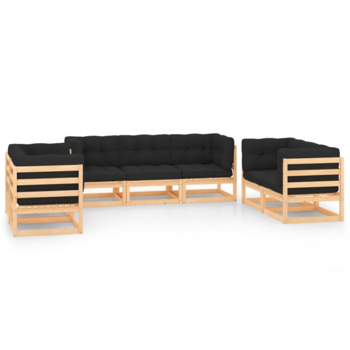 Set mobilier de gradina cu perne, 7 piese, lemn masiv de pin