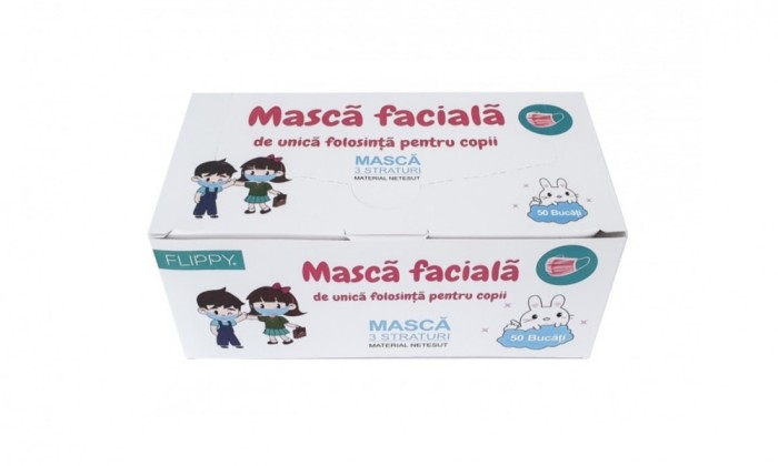 Masca Faciala Pentru Copii - Set 50 Buc - 3 straturi - Roz