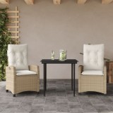 VidaXL Set mobilier de grădină cu perne, 3 piese, bej, poliratan