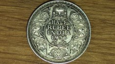R10 India Britanica -moneda de colectie argint 917- 1/2 half rupee 1936 &bull; Bombay - George V - bijuterie !