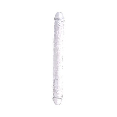 Dildouri duble - Loving Joy Dildo Dublu cu Doua Capete 38 cm Transparent Utilizeaza-l Singura sau cu O Partenera foto