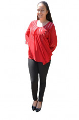 Bluza eleganta asimetrica,model cu strasuri,nuanta de rosu foto